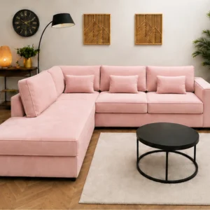 Modern Pink L-Shaped Sectional Sofa | Elegant Luxury Corner Couch