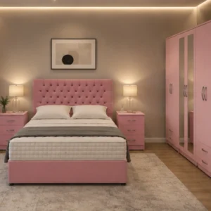 Contemporary Bedroom Set - King Size Bed Frame - Six Door Wardrobe - Five Drawer Chest - Two Bedside Tables