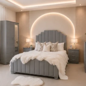 Contemporary King Size Bed Set - two Door Wardrobe With two Drawer - Chest of Five Drawers With Two Bed Side Table