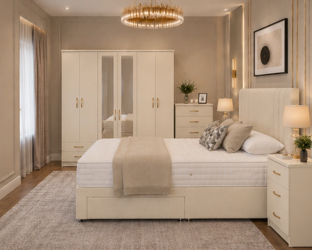 Complete Bedroom Furniture Set - King Size Bed - Six Door Wardrobe - Five Drawer Chest - Two Nightstands - Image 3