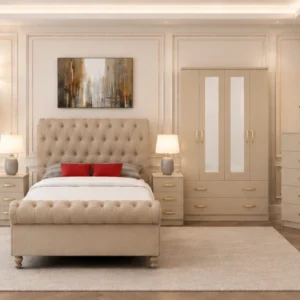 Complete Double Bed Furniture Package - four Door Wardrobe With Four Drawer - Chest of Five Drawers With Two Bed Side Table