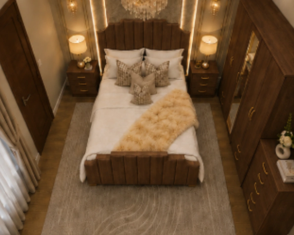Elegant Bedroom Furniture King Set 4 Door Wardrobe With Four Drawer - Chest of Five Drawers With Two Bed Side Table - Image 3
