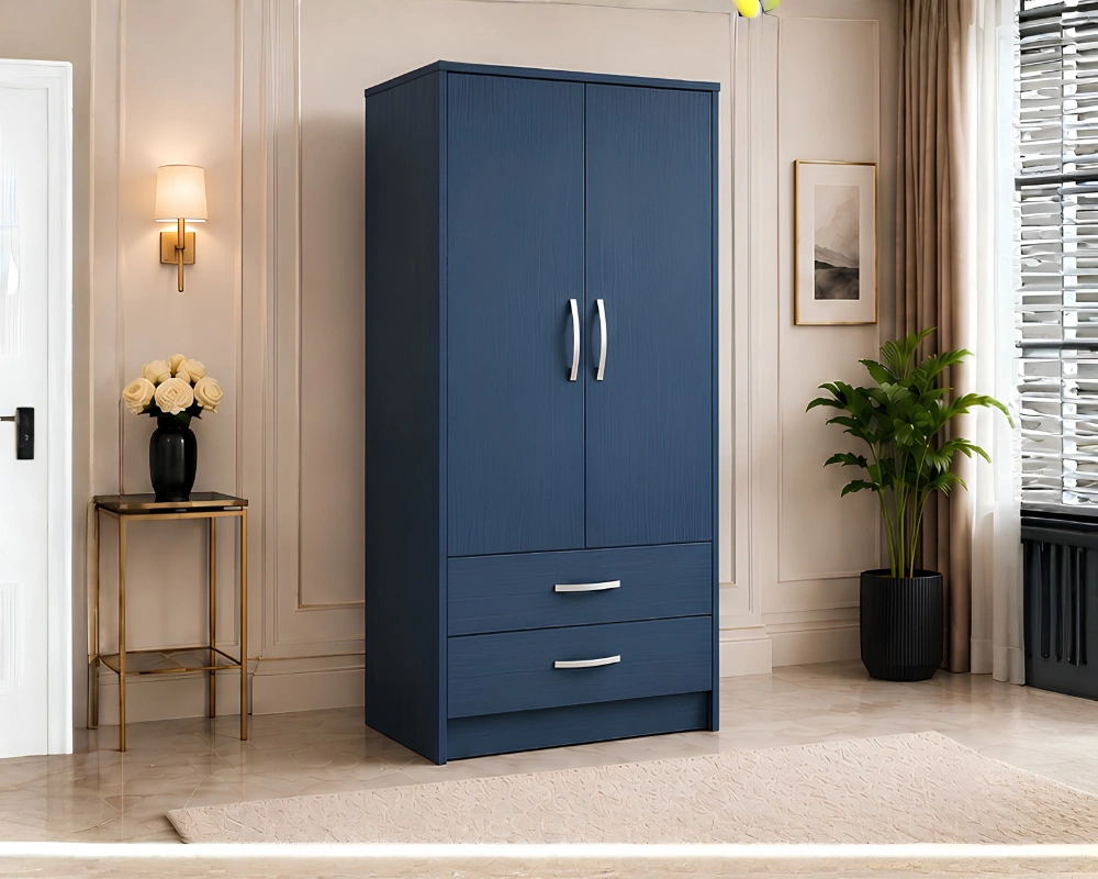 SpaceSaver Two Door Wardrobe with Drawers - Contemporary Two Door Wardrobe Cabinet - Image 2