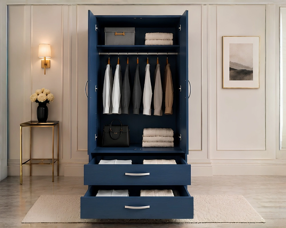 SpaceSaver Two Door Wardrobe with Drawers - Contemporary Two Door Wardrobe Cabinet - Image 4