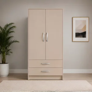 Modern Storage 2 door Wardrobe for Clothes Organization with beige colors - Stylish Two Door Storage Wardrobe