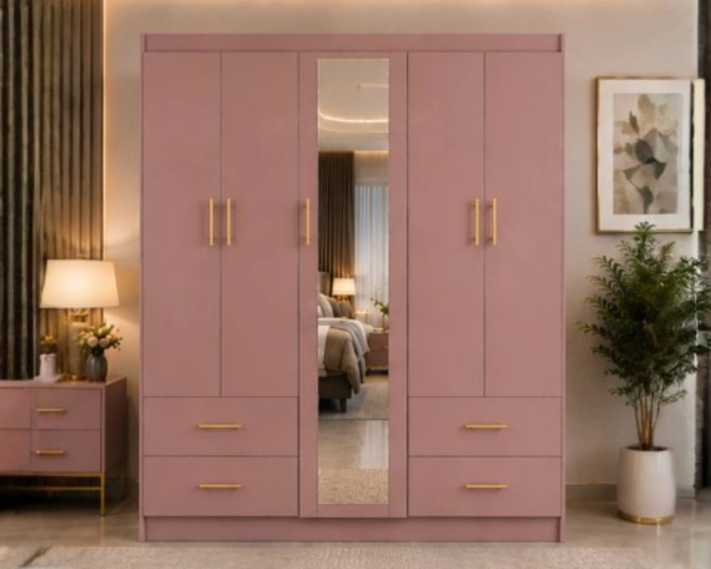 Modern Bedroom Wardrobe with Mirror | 5 Door Clothes Storage Cabinet - Image 3