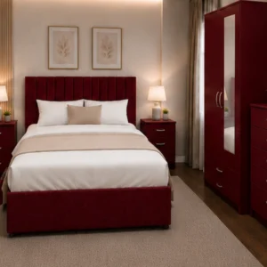 Elegant Home Bedroom Set - King Size Bed - 2 Door Wardrobe With Mirror - Five Drawer Chest - Two Bedside Tables