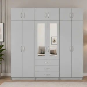 Modern Bedroom Storage Wardrobe 6 Doors, 2 Mirrors & 6 Drawers