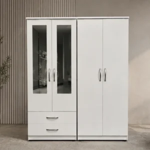 Modern 4 Door Mirrored Wardrobe with Spacious Bedroom Storage and Two Convenient Drawers