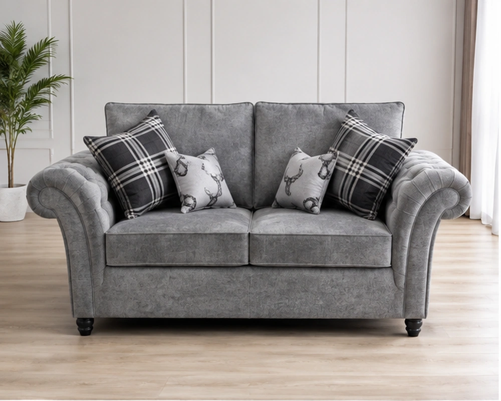 Luxury Grey 2 Seater Sofa – Classic Chesterfield Fabric Lounge Sofa - Image 2
