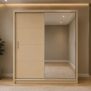 Modern Sliding Wardrobe with Full-Length Mirror – Elegant & Spacious Bedroom Storage Cabinet with 2 Smooth Sliding Doors, Hanging Rails and Multiple Shelves