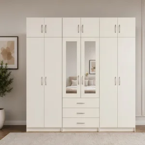 Elegant 6 Door Mirrored Wardrobe Practical Storage with 6 Drawers