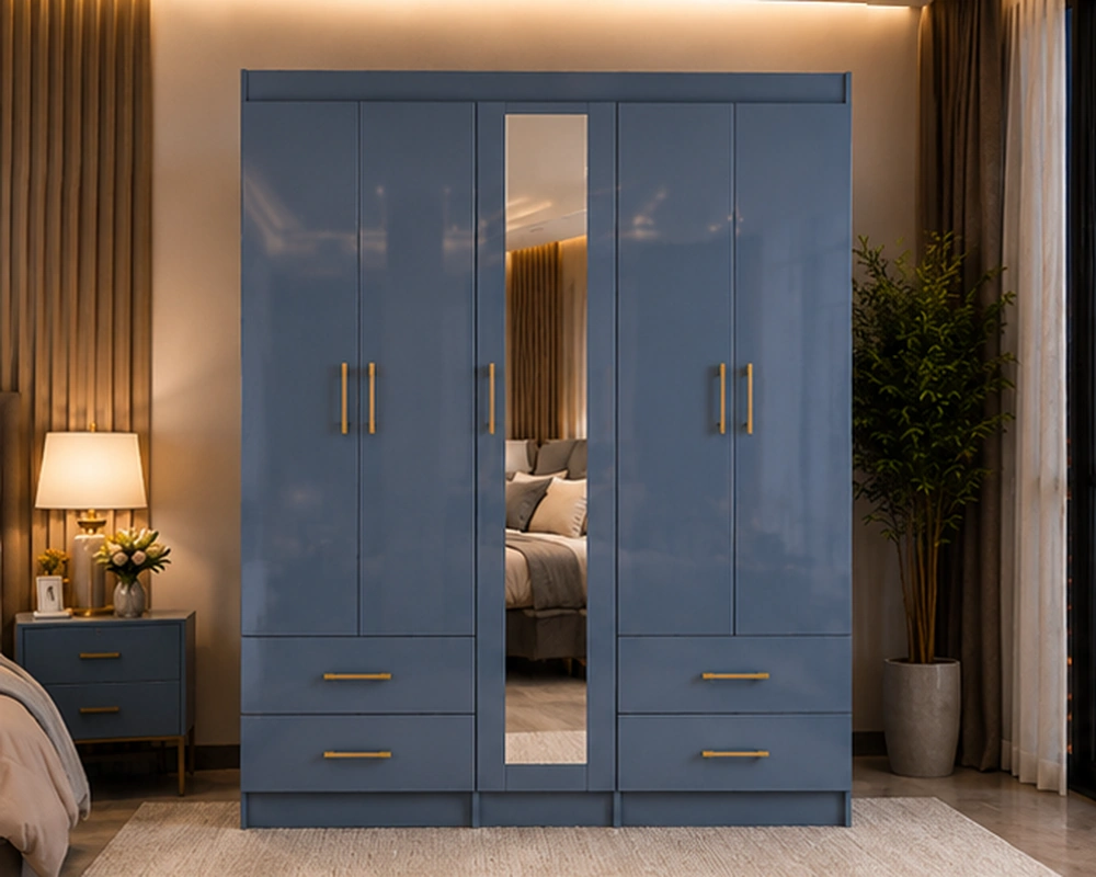 Luxury 5 Door Bedroom Wardrobe with Full-Length Mirror & Drawers - Modern Storage Cabinet