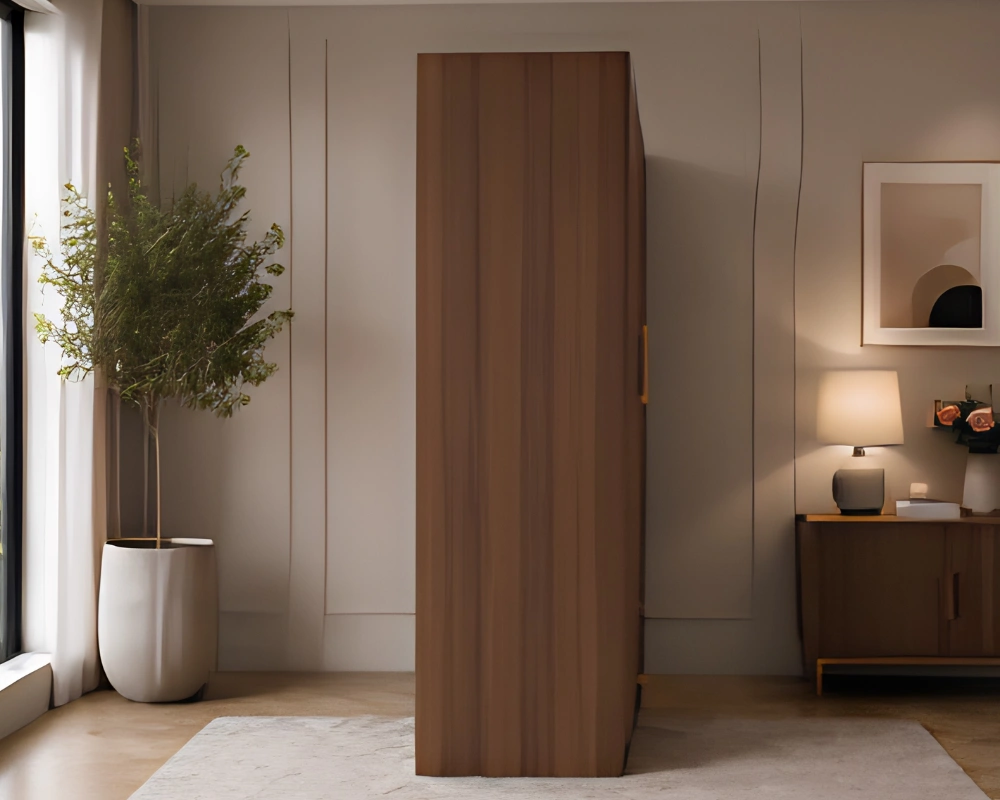 Contemporary Walnut Brown Wooden Wardrobe with Mirror & 2 Drawers - Image 4