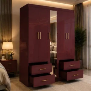 5 Door Mirrored Wardrobe with 4 Drawers | Modern Bedroom Clothes Storage
