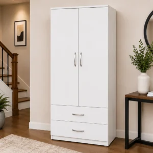 2 Door Wardrobe with Two Drawers - Premium White 2 Door Wardrobe with 2 Drawers