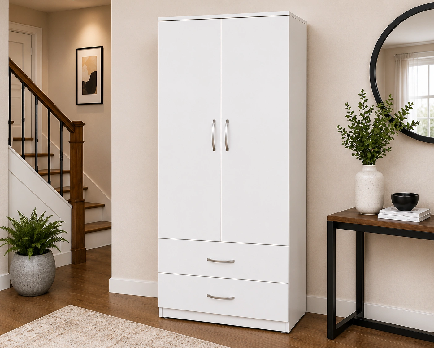 2 Door Wardrobe with Two Drawers - Premium White 2 Door Wardrobe with 2 Drawers