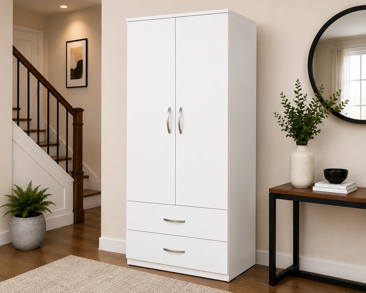 2 Door Wardrobe with Two Drawers - Premium White 2 Door Wardrobe with 2 Drawers - Image 3