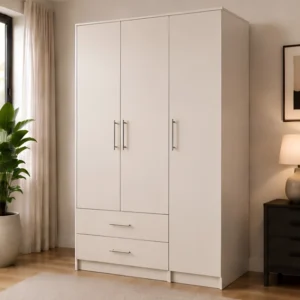 Modern White 3 Door Wardrobe with 2 Drawers - Spacious Bedroom Storage Unit