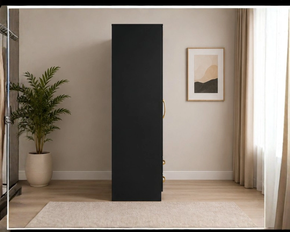 Bedroom Storage Wardrobe with Half Mirror Design - Smart Storage Two Door Wardrobe with Mirrors - Image 2