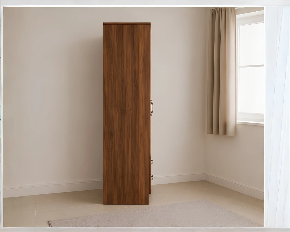 Contemporary Half Mirror Double Door Wardrobe with walnut colors - Elegant 2 Door Wardrobe with Dual Mirrors and Drawers - Image 3