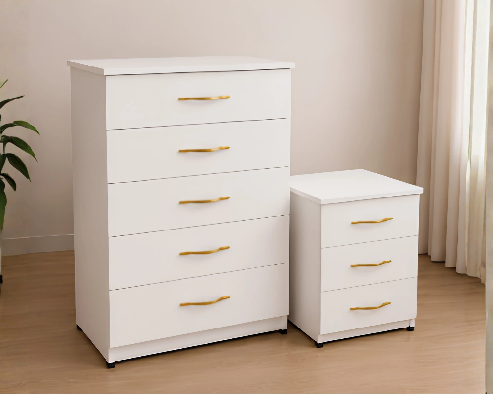 Chest of 5 Drawers With Side Table - Chest of 5 Drawers - Elegant Wooden Side Table - Premium Storage Cabinet