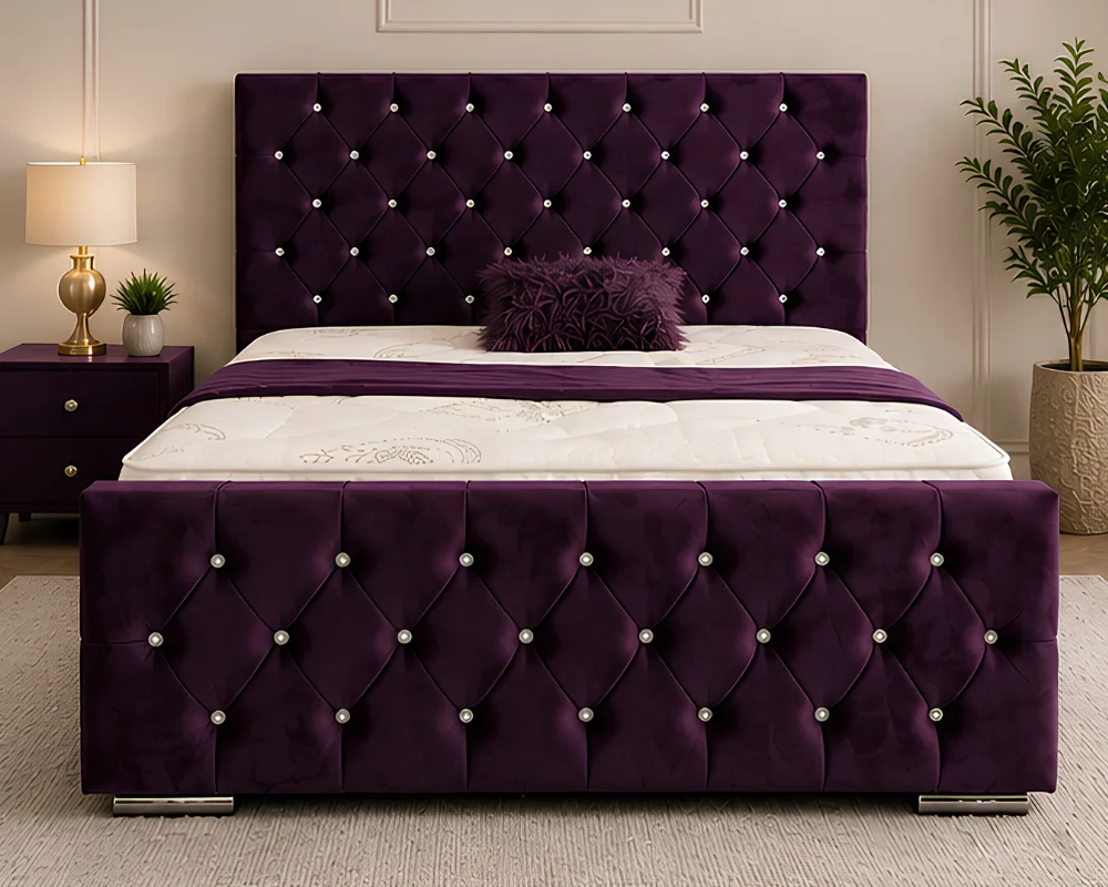 Royal Purple Florida King Size Bed – 180 × 200 cm 5ft Tufted Headboard with Mattress - Image 2