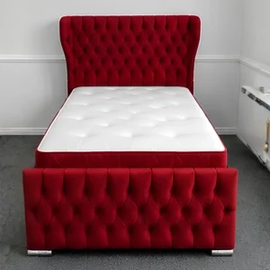 Burgundy Red Oxford Single Bed – Premium Upholstered Frame with Mattress