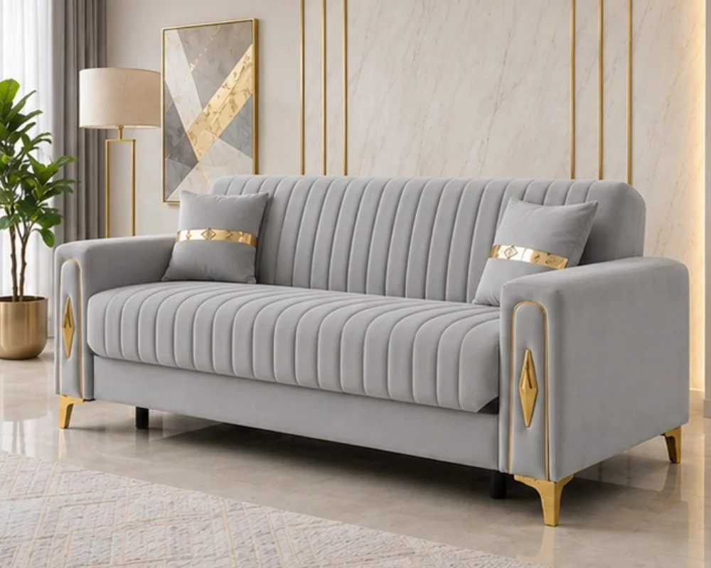 Grey Fluted 3 Seater Sofa bed – Luxury Turkish Sofa bed - Image 4
