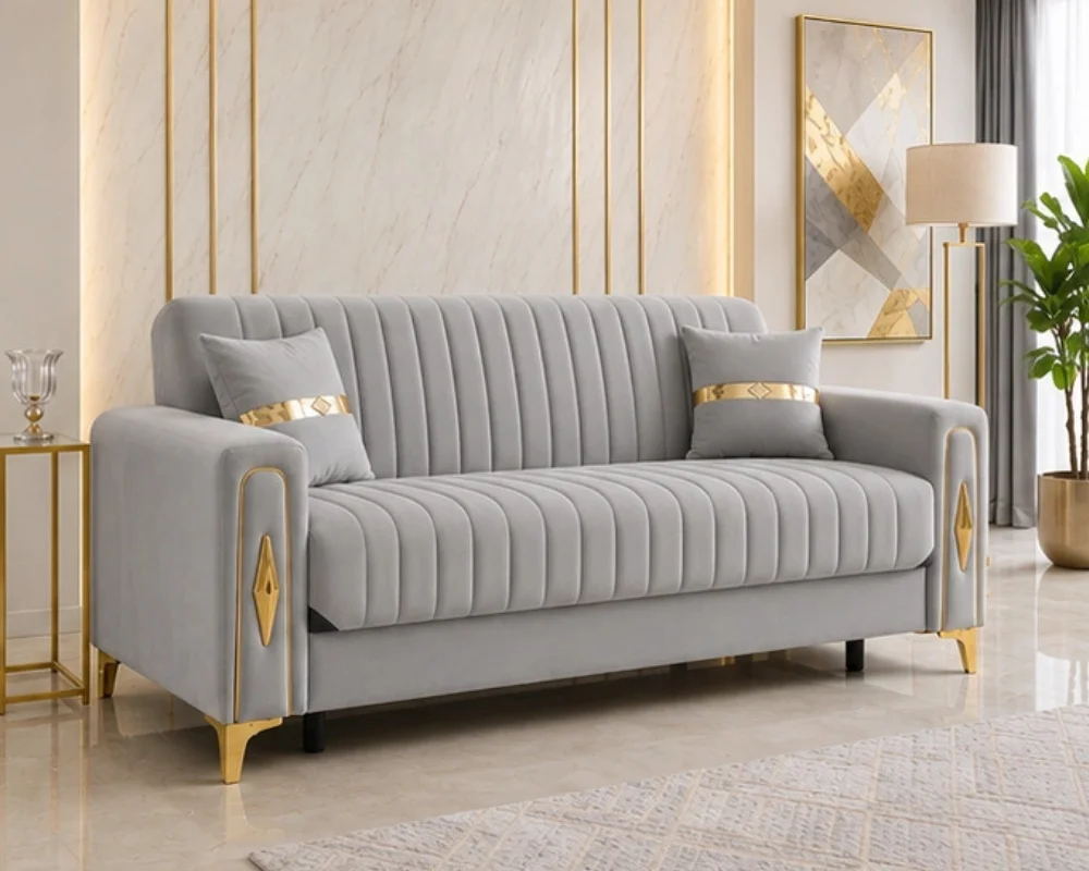Grey Fluted 3 Seater Sofa bed – Luxury Turkish Sofa bed
