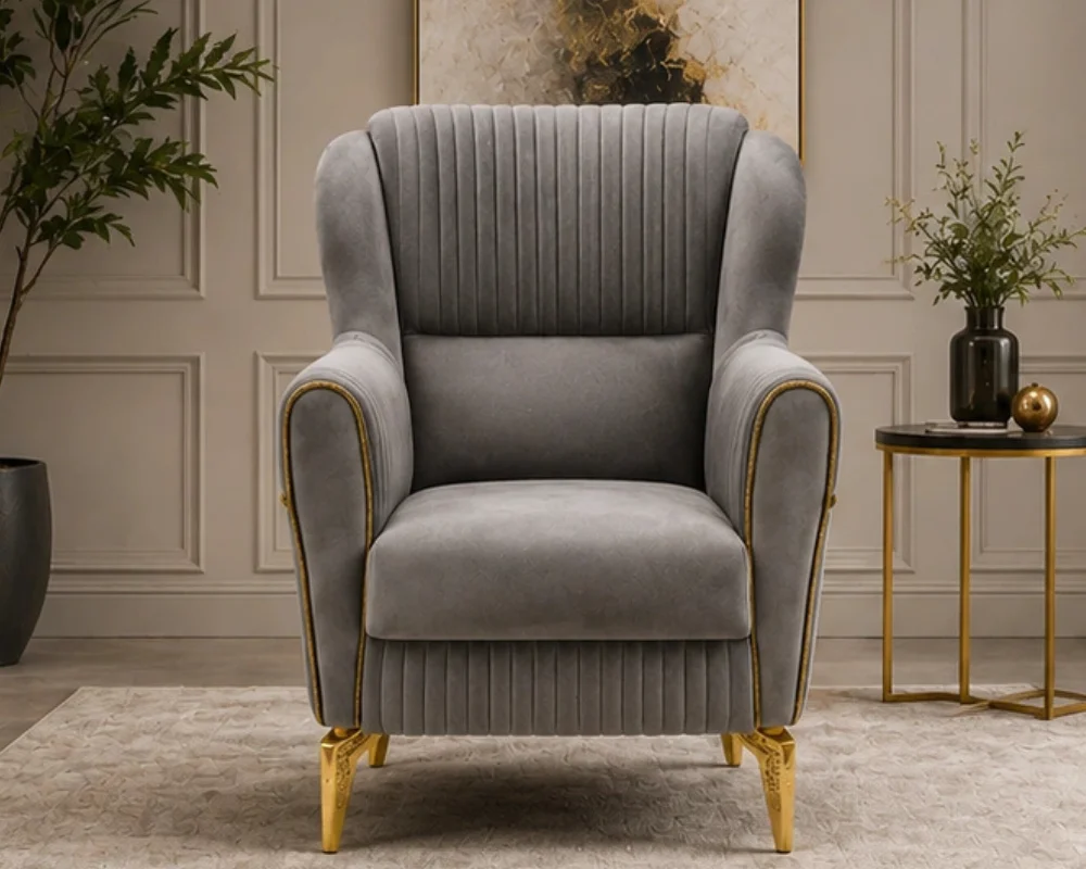 ERVA Luxury Arm Chair – Plush Velvet Fluted Accent Chair with Gold Metal Feet - Image 3