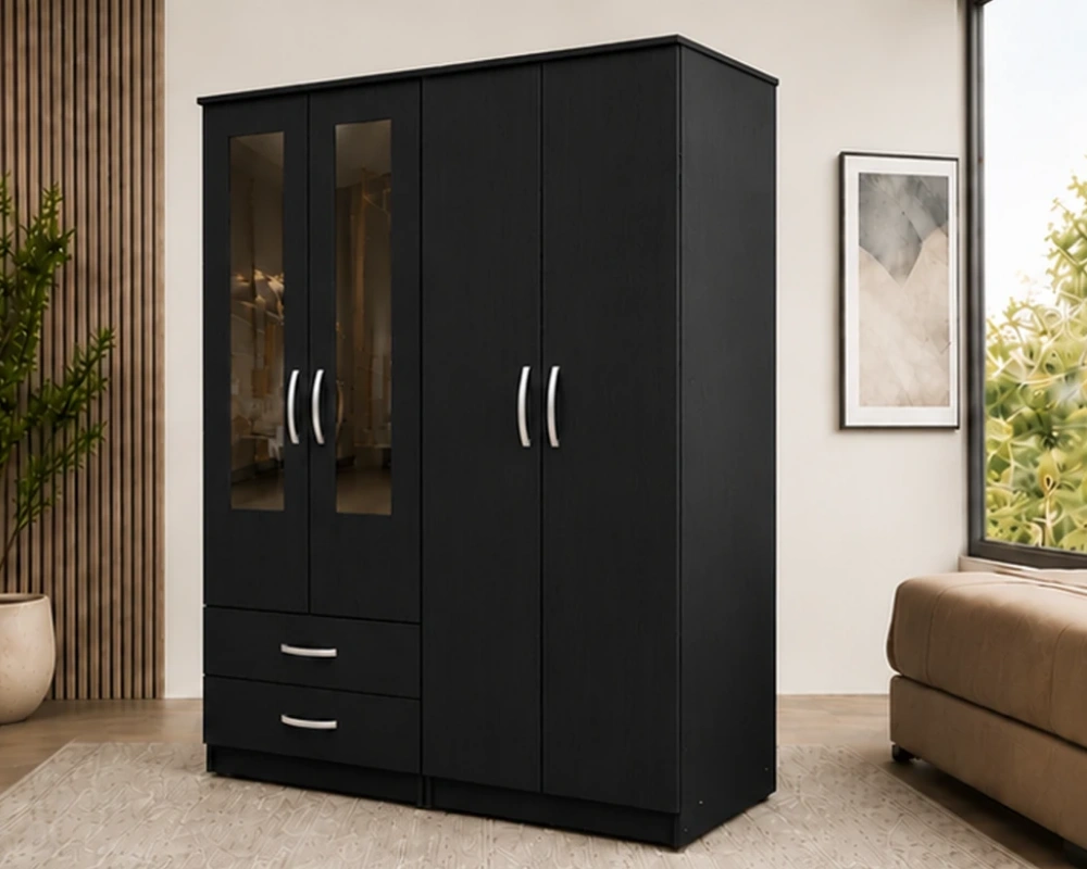 Spacious 4 Door Closet with 2 Mirrored Doors and 2 Practical Storage Drawers - Image 2