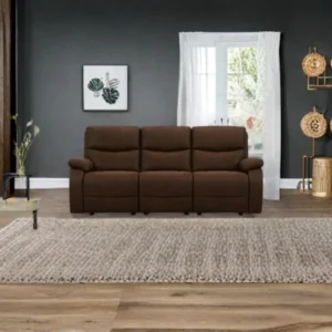 Brown Fabric Recliner Sofa – Modern 3 Seater Living Room Sofa