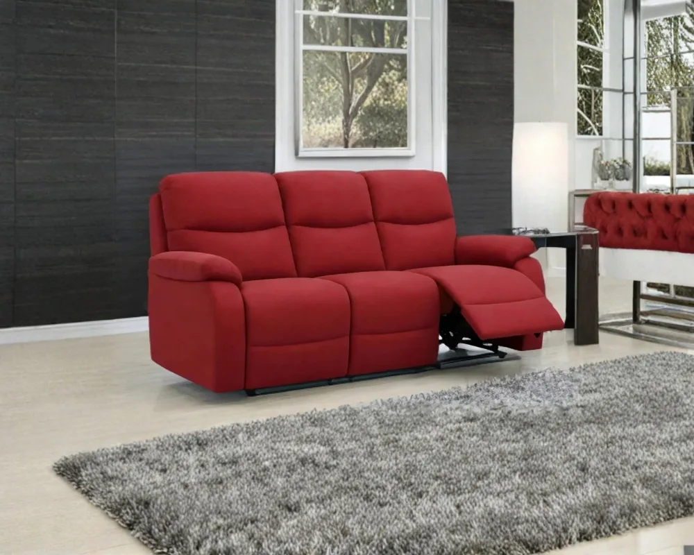 Red Fabric Recliner Sofa – Modern 3 Seater Living Room Sofa - Image 2