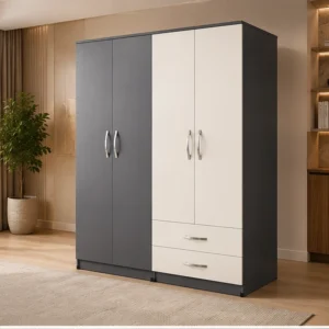 Black & Cream 4 Door Wardrobe with Drawers – Two Tone Bedroom Storage