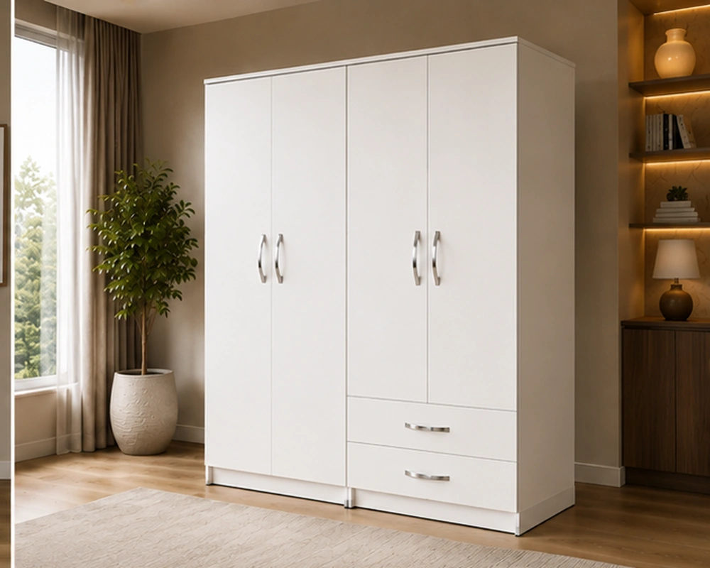Classic White Wardrobe with Drawers – Spacious 4 Door Bedroom Storage - Image 3