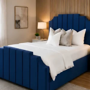 Modern Blue Arizona King Bed -Designer Upholstered Frame -Luxury 5ft Bed with Mattress