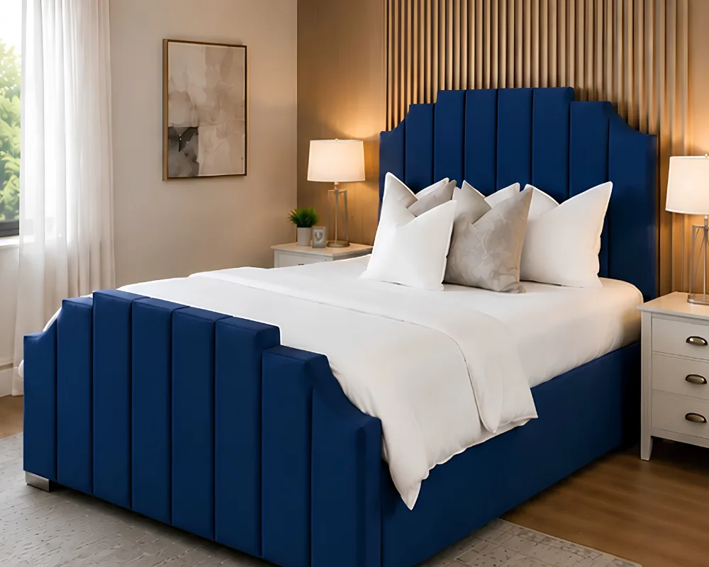 Blue Upholstered Arizona Double Bed Frame -Premium Design-Double bed with Mattress - Image 2