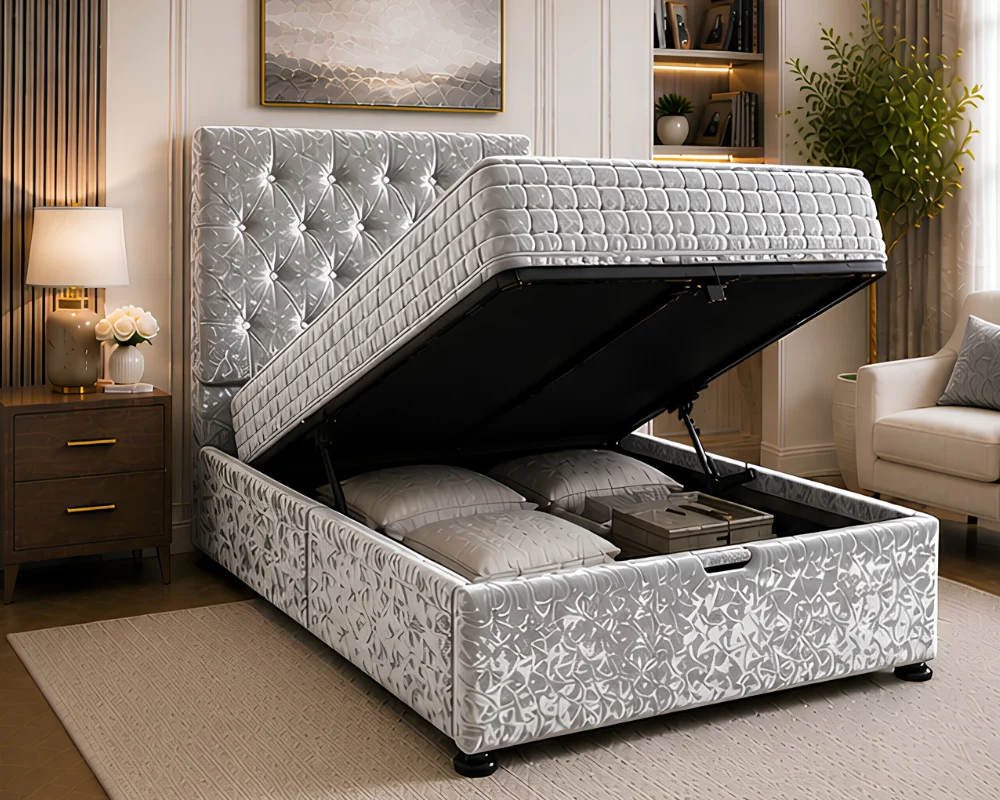 Single Ottoman Storage Bed 90 × 190 cm - Single Ottoman Bed with Mattress