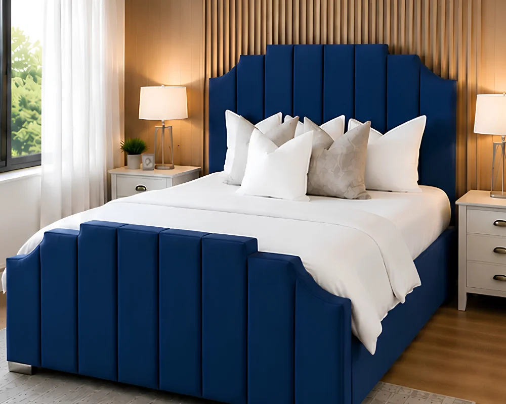 Blue Upholstered Arizona Double Bed Frame -Premium Design-Double bed with Mattress - Image 3