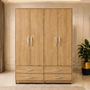 Contemporary 4 Door 4 Drawer Wardrobe – Large Capacity Bedroom Clothes Cabinet with Multiple Storage Drawers