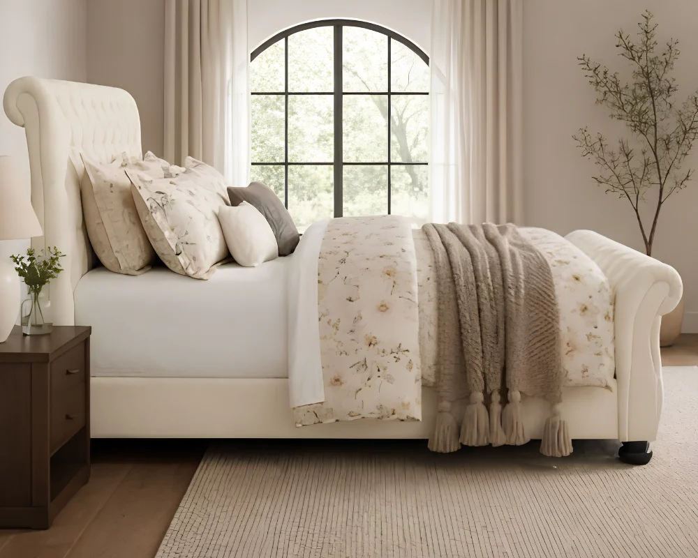 Contemporary Velvet King Size Sleigh Bed - 5ft Bed Frame - King Bed with Mattress - Image 5