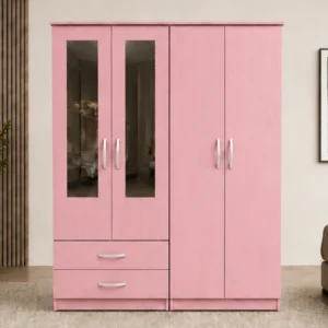 Elegant Modern Wardrobe with 4 Doors, 2 Mirror Panels and 2 Drawer Units