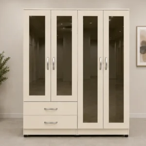 Stylish 4 Door Wardrobe with 4 Integrated Mirror Doors and 2 Large Storage Drawers