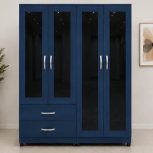 Luxury 4 Door Bedroom Wardrobe with 4 Mirrors, 2 Spacious Drawers and Ample Storage Space