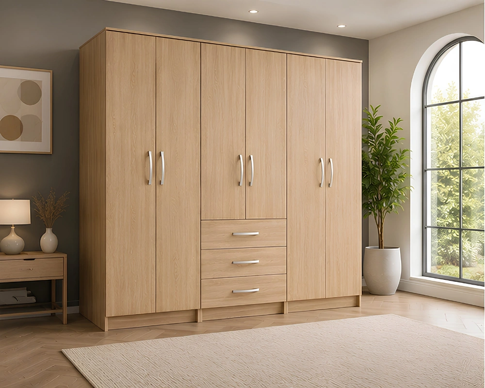 Modern Spacious Wardrobe with Drawers Six Door Design for Complete Storage - Image 2