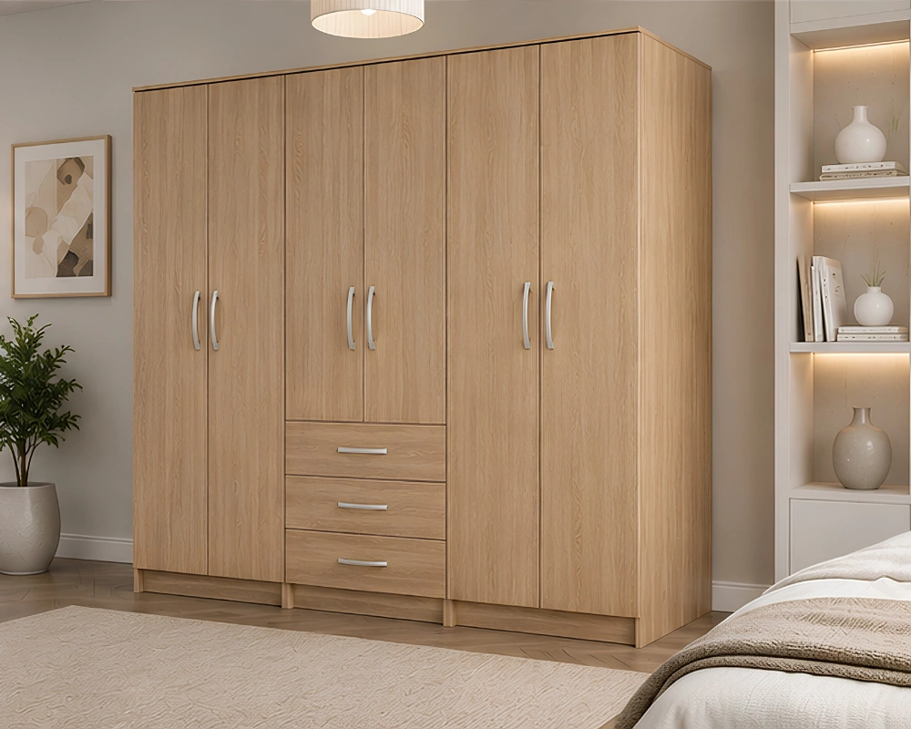 Modern Spacious Wardrobe with Drawers Six Door Design for Complete Storage - Image 3