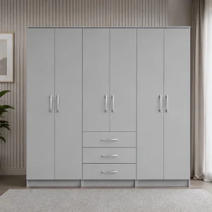 6 Door Wardrobe with 3 Storage Drawers Stylish and Functional Bedroom Furniture