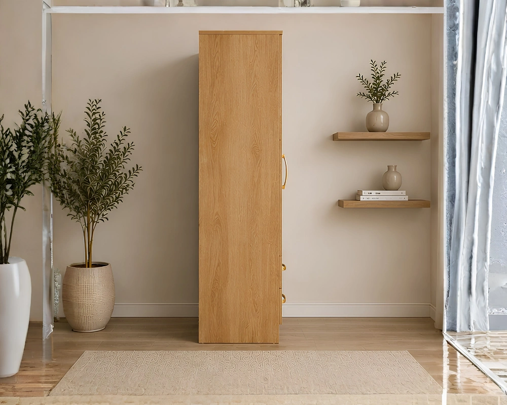 Compact 2 Door Wardrobe with Hanging Rail & Mirror with Oak colors - SpaceSaver Two Door Wardrobe with Dual Mirrors - Image 3