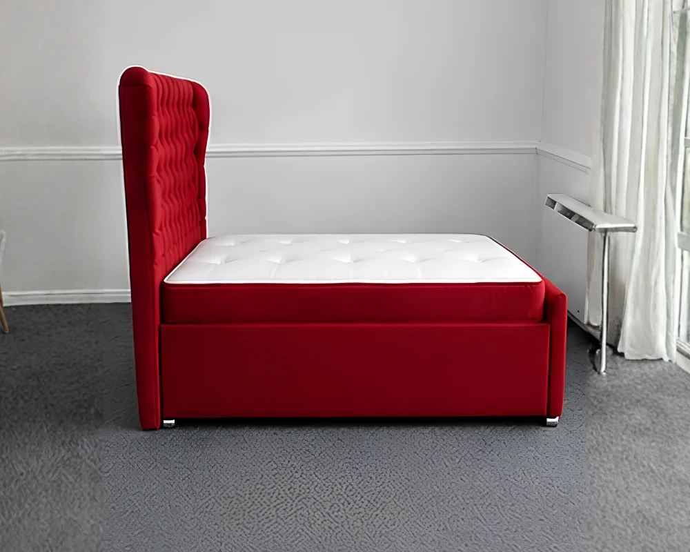 Burgundy Red Oxford Single Bed – Premium Upholstered Frame with Mattress - Image 4